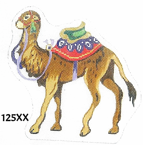Nativity 125XX Standing Camel/ Red, Green & Lavender Trappings- 5 1/2" x 6 " 18 Mesh MM Designs