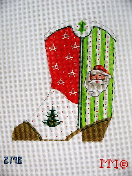 STOCKING BOOT 2MB Santa & Christmas Tree 4 1/2” x 6” 18 Mesh MM Designs