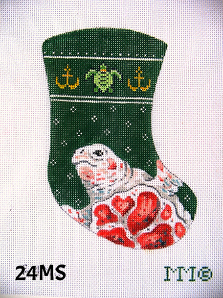 Stocking 4" x 6" 18 Mesh 24MS Sea Turtle/ Green Bkgd. MM Designs