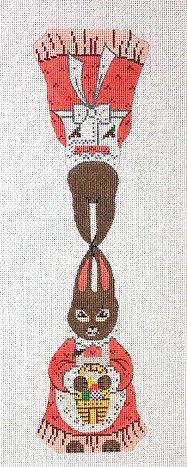 MM Designs 51X Girl Bunny w/Easter Basket/ Pink Dress & Apron Two Sided 2 1/2" x 5 1/2" 18 Mesh