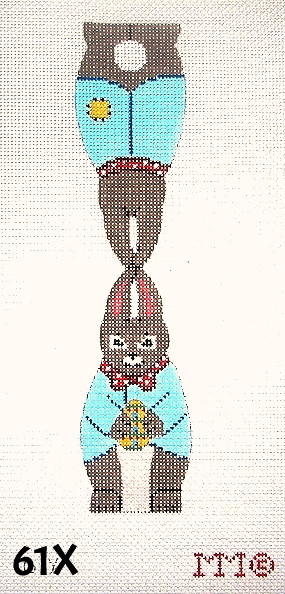 MM Designs 61X Brown Boy Bunny Holding Easter Egg/ Blue Jacket Two-Sided 2" x 4" 18 Mesh