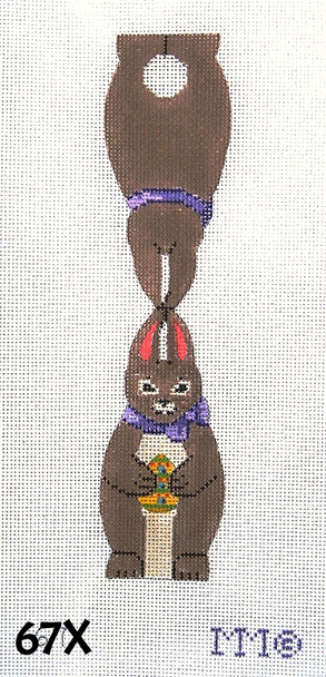 MM Designs 67X Brown Bunny Holding Easter Egg Two-Sided 2" x 4" 18 Mesh