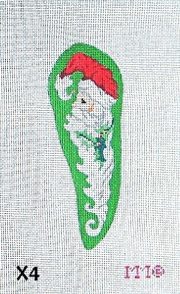 Shaped Christmas Ornament X4Santa/ Christmas Green Bkgd. 2 ½” x 6 ½” 18 Mesh MM Designs