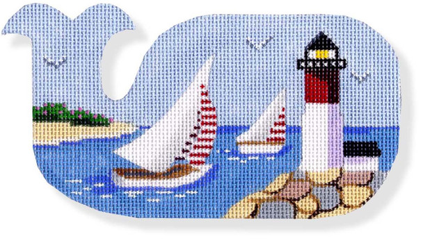MBM-XO17 Sailboats & Lighthouse-Whale Shape 18 Mesh  6 x 3” Melinda B. McAra