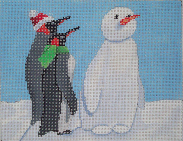 SC-PL 30 Penquins with Snowman 18 Mesh 7 x 5.5" Scott Church Creative