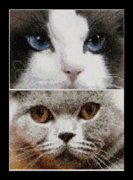 GOK542A Thea Gouverneur Kit Cats - Smokey & Blu 6.8" x 4.8" EACH; Aida; 16ct