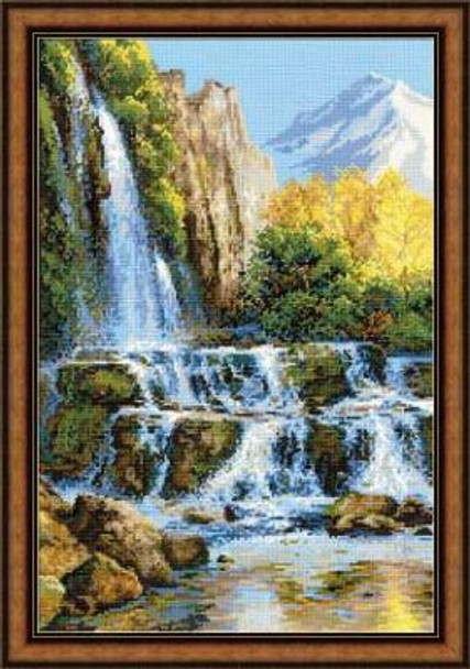 RL1194 Riolis Cross Stitch Kit Landscape with Waterfall 16" x 24"; Aida; 10ct 