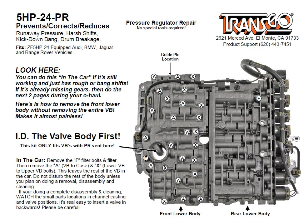 ZF 5HP24 5HP24A TRANSMISSION PRESSURE REGULATOR VALVE KIT TRANSGO 5HP
