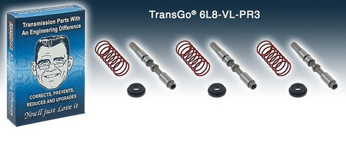 6l45 6l50 6L80 6L90 TRANSMISSION PRESSURE REGULATOR VALVE ASSEMBLY KIT TRANSGO 6L8-VL-PR3 FIXES 3 PUMPS FITS '06+ GM 6-SPEED T104741PK , 6L80 TRANSMISSION PARTS , 6L80E REBUILD , 6L90 TRANSMISSION PARTS , 6L90 REBUILD ,