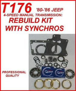 T176 T177 TRANSMISSION REBUILD KIT WITH SYNCHRO RINGS FITS '80-'86 CJ5 ...