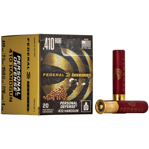 FEDERAL, FEDERAL PREMIUM, 410 BORE 2.5", #4 GR, SHOT, BOX (20), MFR P/N: PD412JGE4