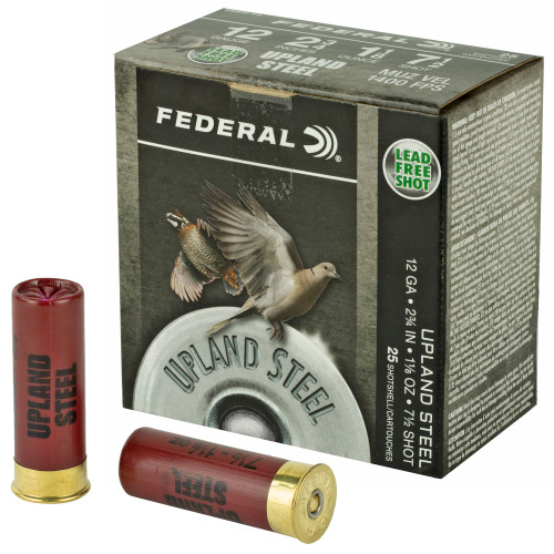 FEDERAL, UPLAND STEEL, 12 GAUGE 2.75", #7.5 GR, STEEL SHOT, BOX (25), MFR P/N: USH1275
