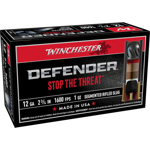 WINCHESTER AMMUNITION, PDX1 DEFENDER, 12 GAUGE 2.75", 1 OZ, RIFLED SLUG, BOX (10)