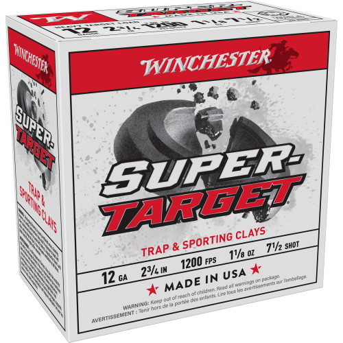 WINCHESTER AMMUNITION, SUPER TARGET, 12 GAUGE 2.75", #7.5, 1 1/8 OZ, SHOTSHELL, BOX (25)