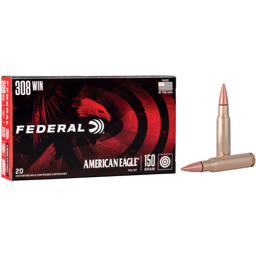 FEDERAL, AMERICAN EAGLE, 308 WINCHESTER, 150 GR, FULL METAL JACKET, BOX (20), MFR P/N: AE308D