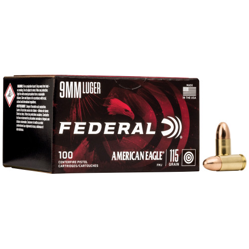 FEDERAL, AMERICAN EAGLE, 9MM, 115 GR, FULL METAL JACKET, BOX (100), MFR P/N: AE9DP100