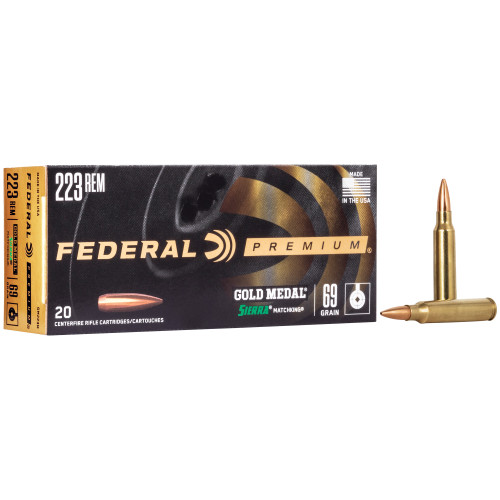 FEDERAL, GOLD MEDAL, 223 REMINGTON, 69 GR, BOAT TAIL HOLLOW POINT, BOX (20), MFR P/N: GM223M