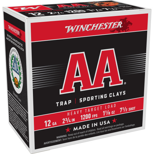 WINCHESTER AMMUNITION, AA HEAVY TARGET, 12 GAUGE 2.75", #7.5, 1 1/8 OZ, SHOTSHELL, BOX (25), MFR P/N: AAM127