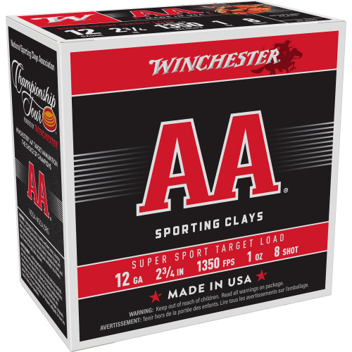 WINCHESTER AMMUNITION, AA SUPERSPORT SPORTING CLAY, 12 GAUGE 2.75", #7.5, 1 OZ, SHOT, BOX (25) , MFR P/N: AASCL128