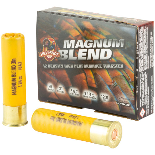 HEVI-SHOT, MAGNUM BLEND, 20 GAUGE 3", #5, #6, and #7 GR, TUNGSTEN, BOX (5), MFR P/N: HS567