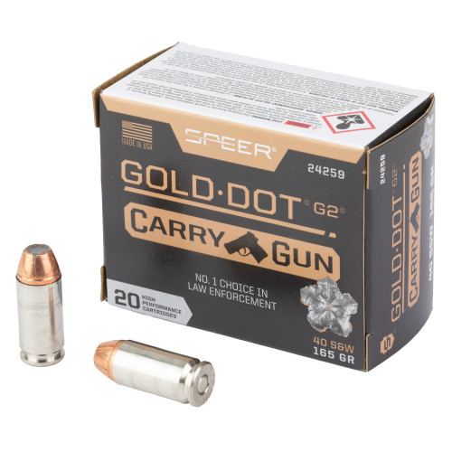 SPEER AMMUNITION, SPEER GOLD DOT, 40 S&W, 165 GR, GOLD DOT HOLLOW POINT, BOX (20), MFR P/N: 24259