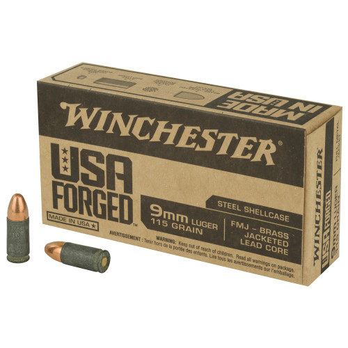 WINCHESTER AMMUNITION, USA FORGED, 9MM, 115 GR, FULL METAL JACKET, BOX (50), MFR P/N: WIN9SV