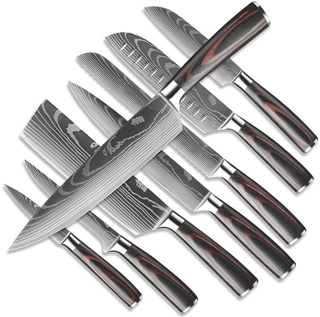 Damascus Pattern Chef Knife Set, Set of 8 