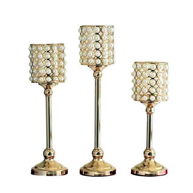 Pearl & Gold Candleholder (set of 3) 