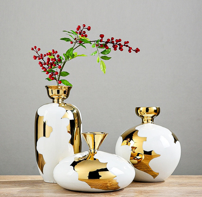 Golden Ripley Ceramic Vases set of 3