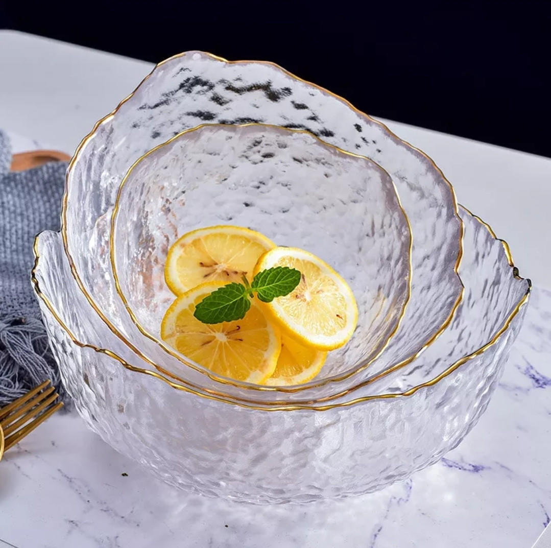 GIANXI Glass Salad Bowl Irregular Iceberg Glass Bowl With Gold