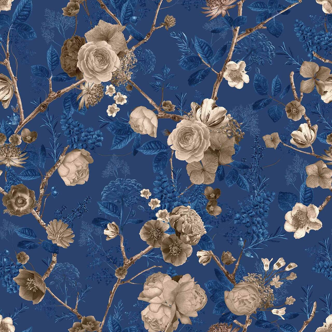 Navy Blue Flowers and White Watercolor Floral Wallpaper  Home Decoram