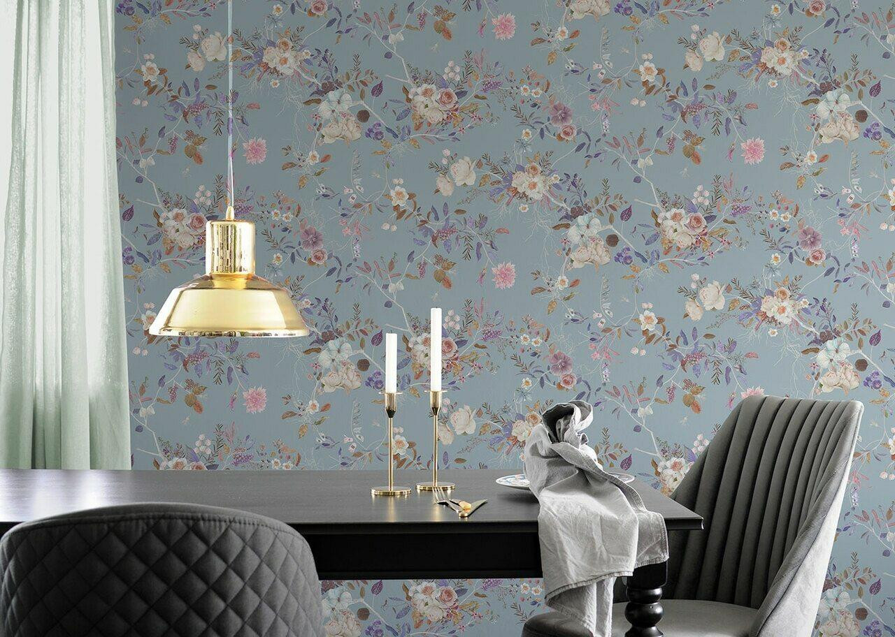 Duck-egg Blue Wallpaper | Wildflower Pattern | Mineheart