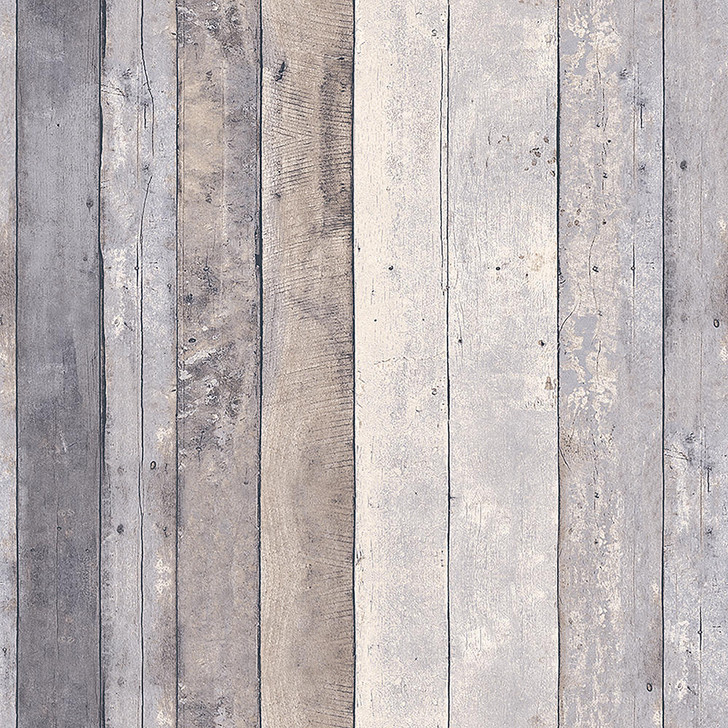 Mineheart Rustic Wood Effect Panel Wallpaper Grey and Beige