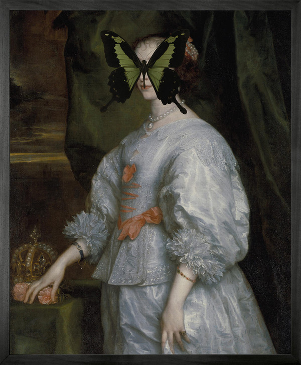 Young and Battaglia Portrait of Black and Green Butterfly on Lady