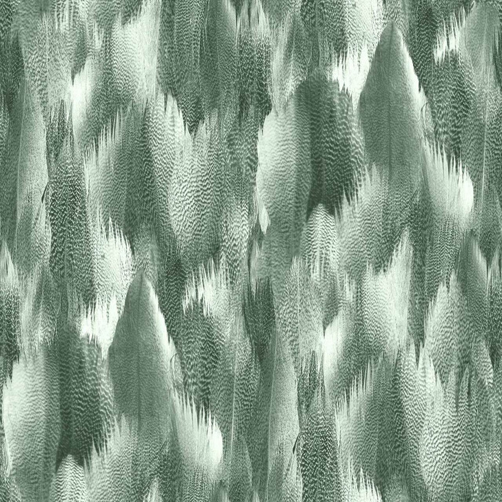 Kirin Young Natural Feathers Silver Green Wallpaper