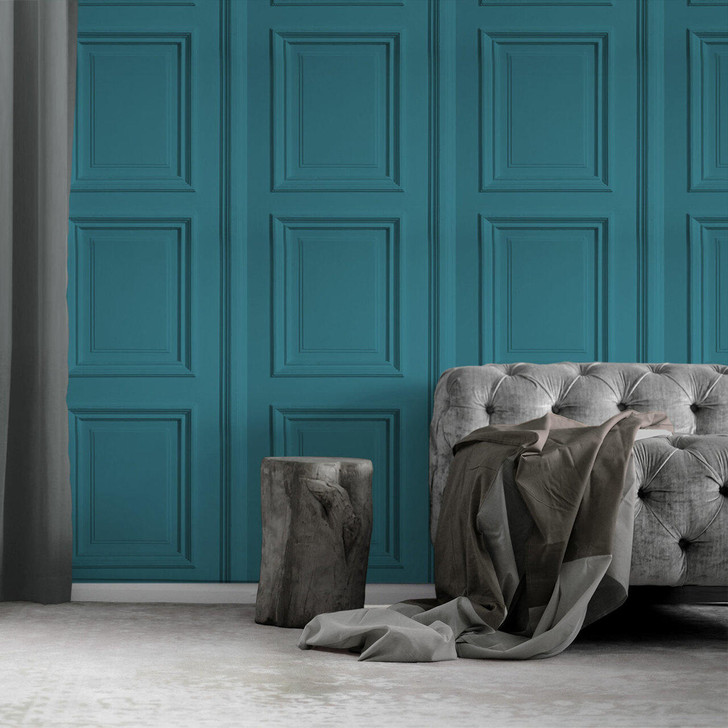 Young and Battaglia Teal Panelling Wallpaper
