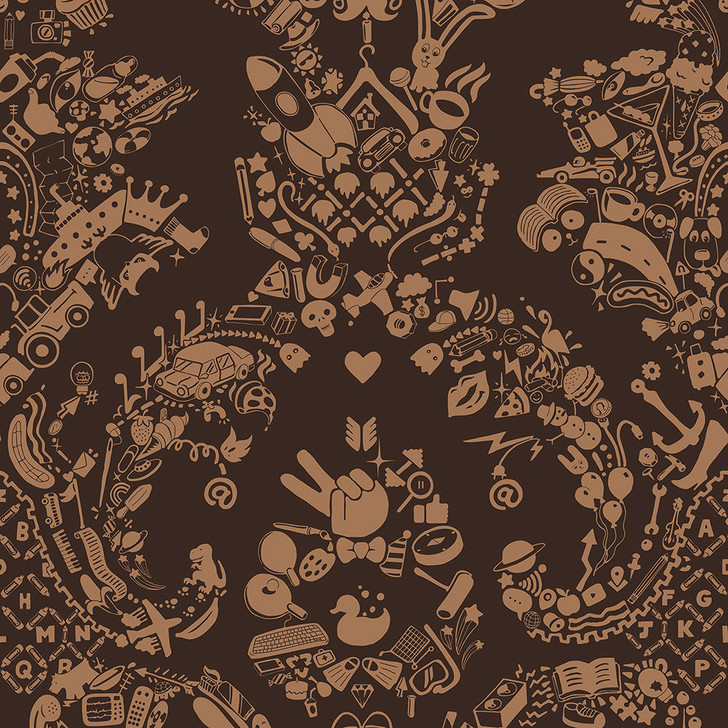 Young and Battaglia New World Damask Wallpaper- Brown and Beige