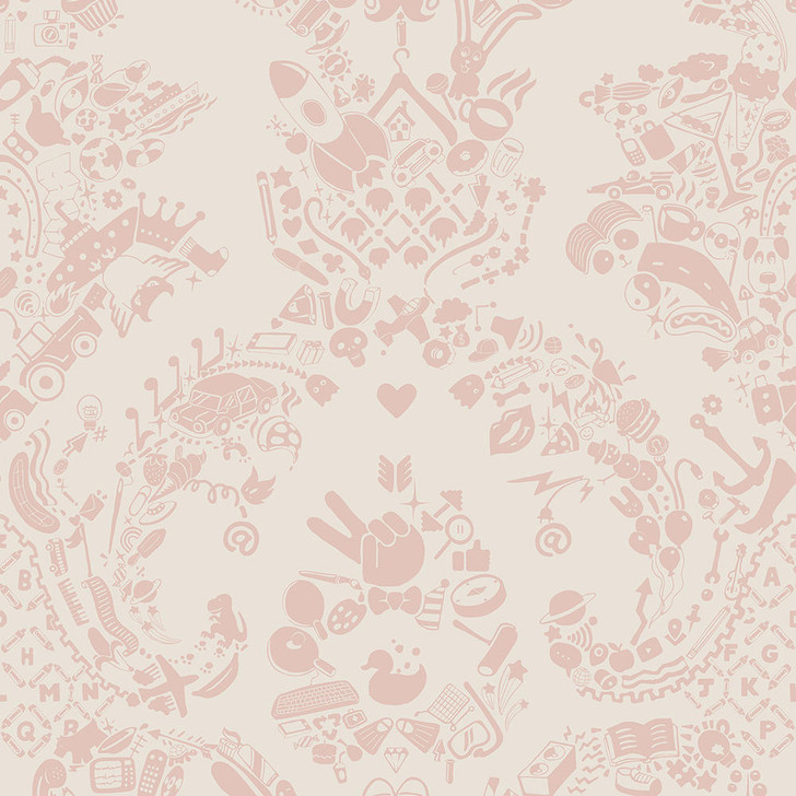 Young and Battaglia New World Damask Wallpaper- Pink and White