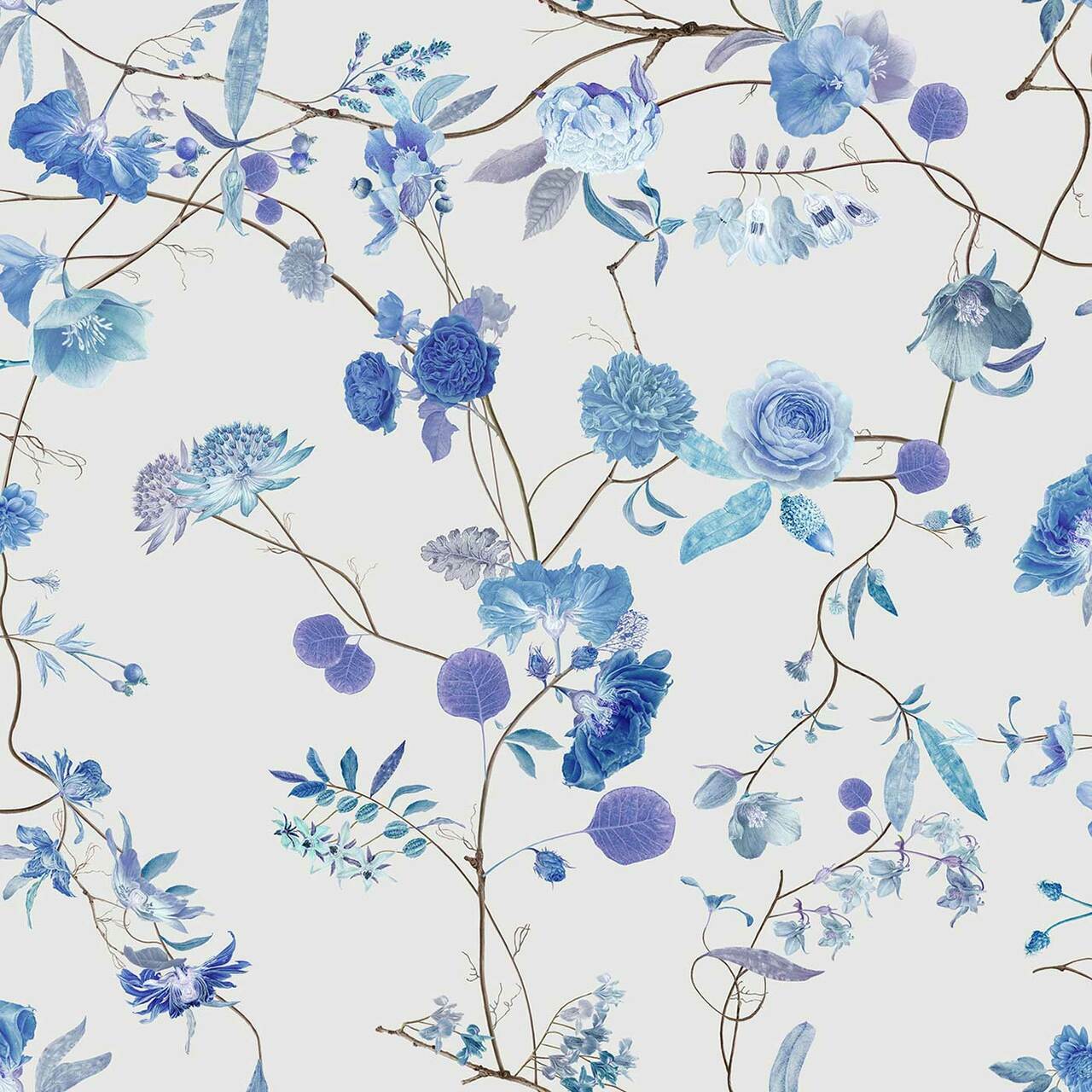Blue Flower with Leaves Pattern  Botanical Wallpaper for Home Decor  Living Room Bedroom Self Adhesive