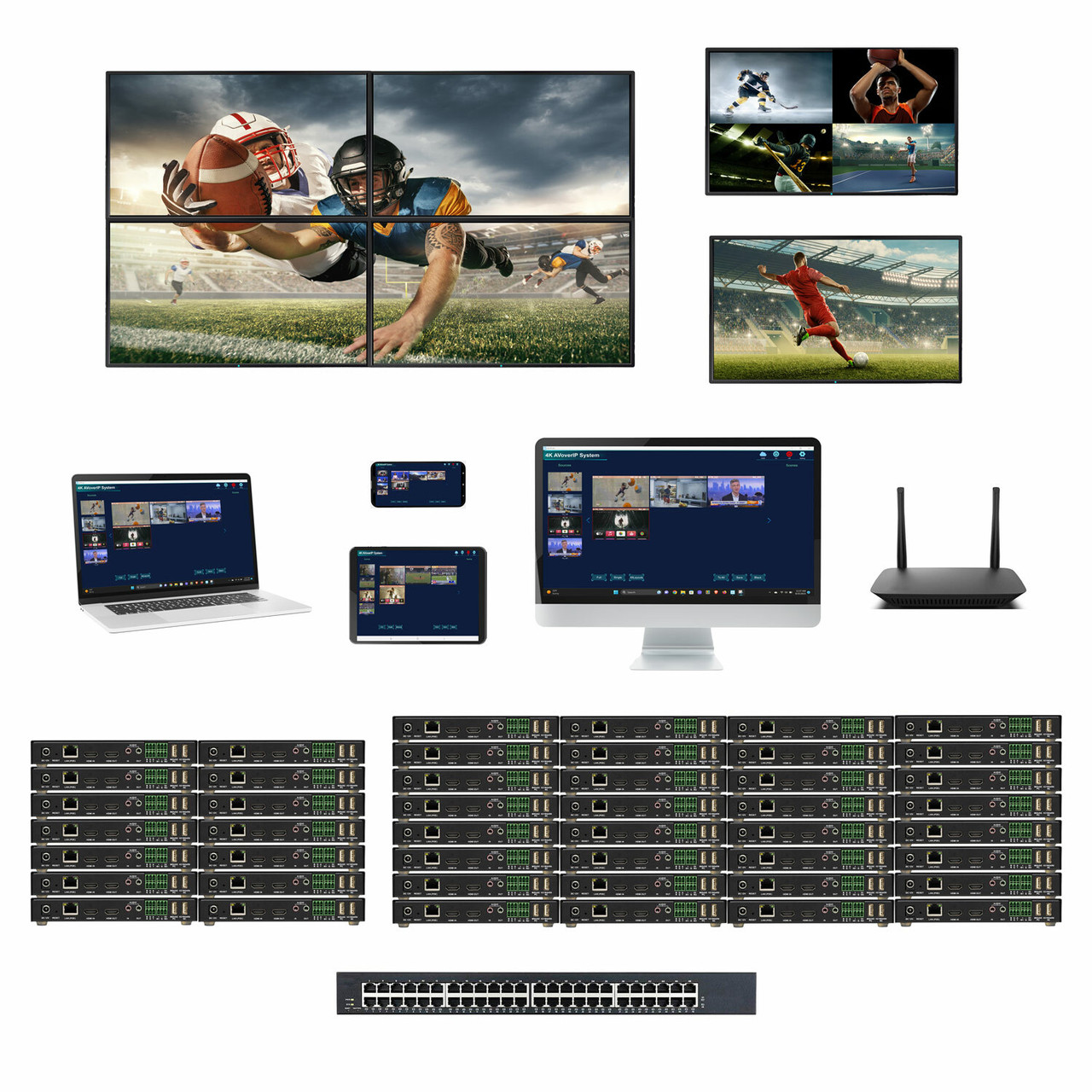 4K 60 Hz HDMI Over LAN Matrix Switchers To 70-TVs