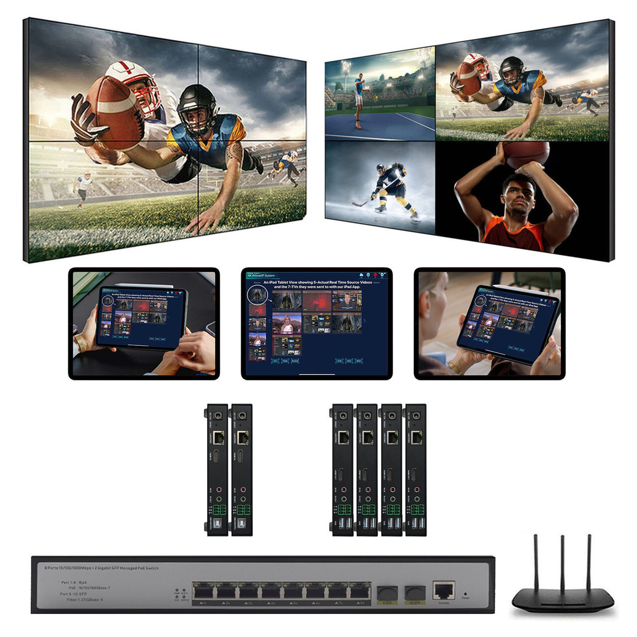 1080p AV over IP Matrix Switchers for Up to 4-TVs