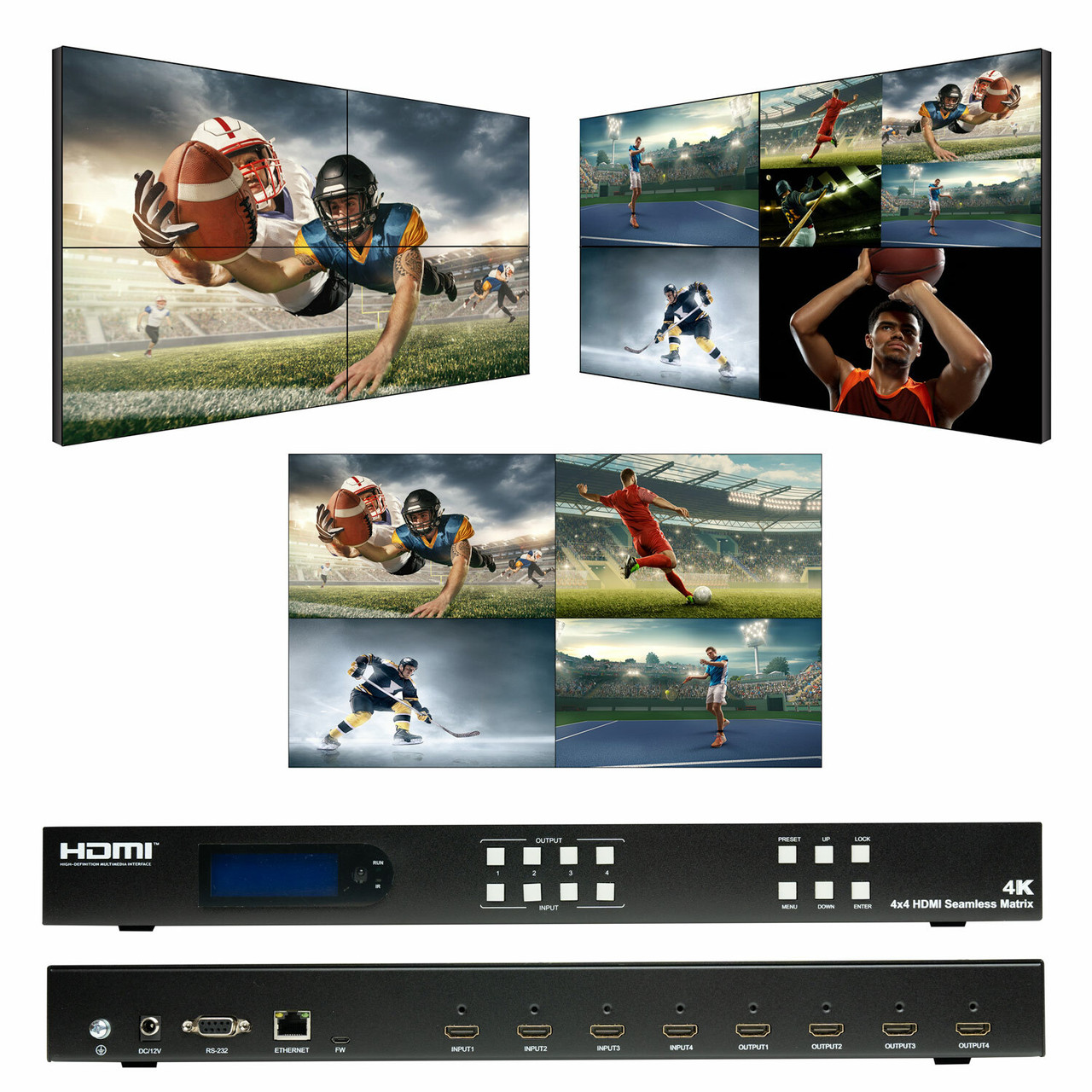 Sports Bar Fixed HDMI Matrix Switchers Up to 4-TVs