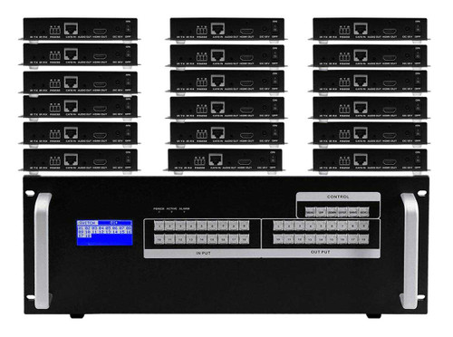 16x18 HDMI Matrix Switcher over CAT6 w/18-HDBaseT Receivers, Fast Switching, Apps & Video Wall Function