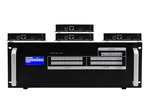 18x4 HDMI Matrix Switcher over CAT6 w/4-HDBaseT Receivers, Fast Switching, Apps & Video Wall Function