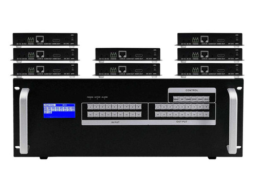 18x8 HDMI Matrix Switcher over CAT6 w/8-HDBaseT Receivers, Fast Switching, Apps & Video Wall Function