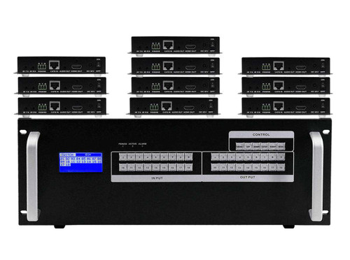 4x10 HDMI Matrix Switcher over CAT6 w/10-HDBaseT Receivers, Fast Switching, Apps & Video Wall Function