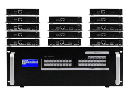 6x14 HDMI Matrix Switcher over CAT6 w/14-HDBaseT Receivers, Fast Switching, Apps & Video Wall Function