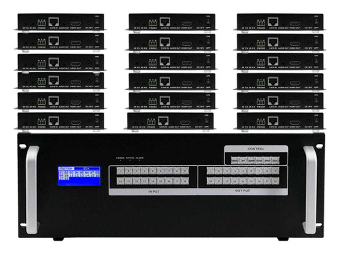 8x18 HDMI Matrix Switcher over CAT6 w/18-HDBaseT Receivers, Fast Switching, Apps & Video Wall Function