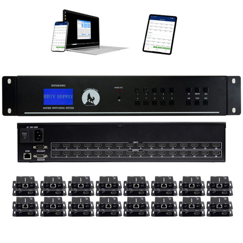 1080p 16x16 HDMI Matrix Switch with 16-Separate HDMI to CAT6 Baluns with iOS & Android Apps