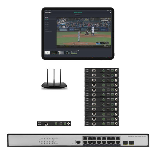 Example of a 1x12 1080p POE HDMI Over LAN Splitter w/Real Time iPad Video Preview